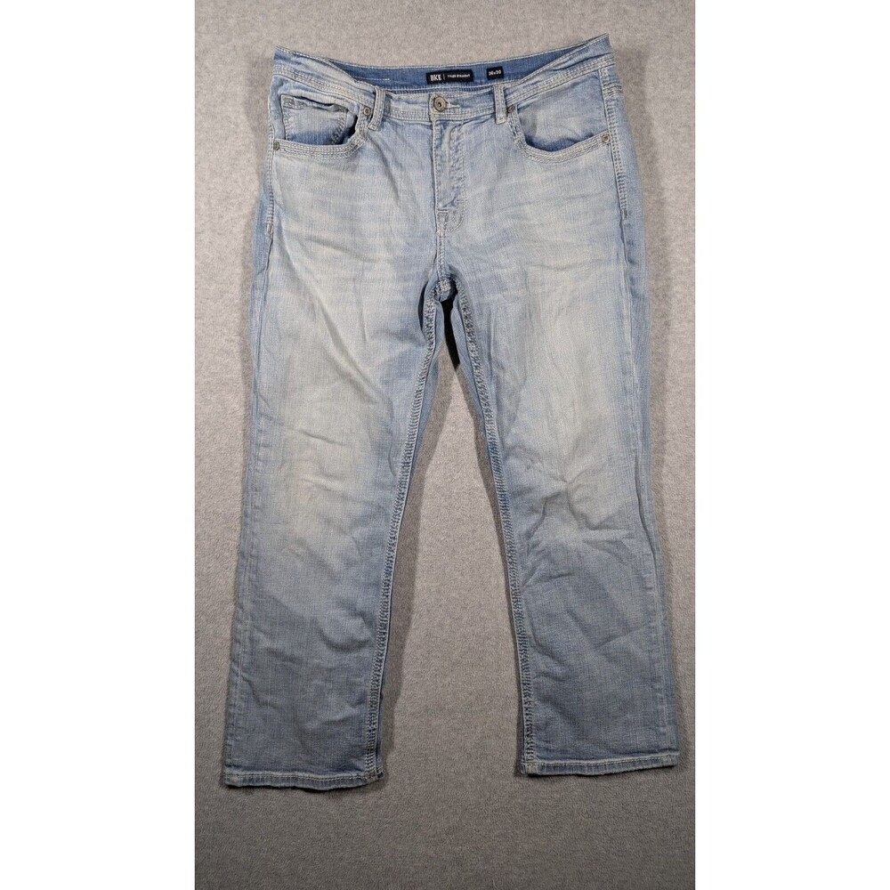BKE Men‎ Jeans 36x29 Tyler Straight Whiskering Light Wash Cotton Zip Fly